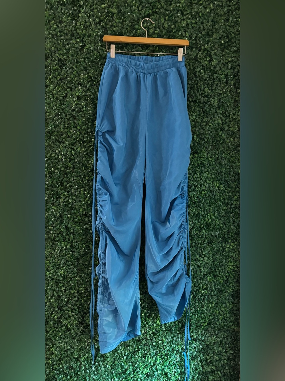 Sz 8 PrettyLittleThing Blue Ruched Side Parachute Pants Y2K Streetwear